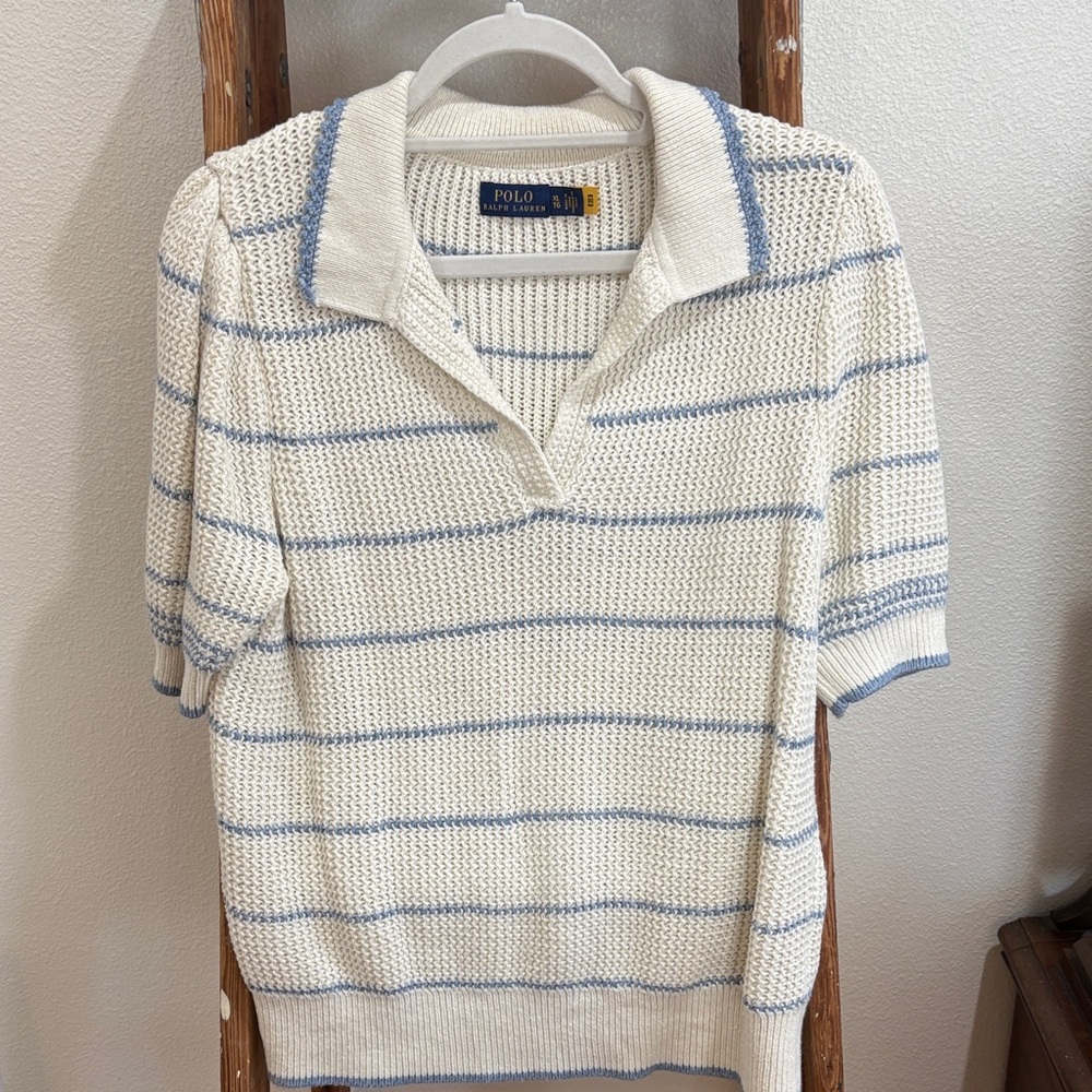 Polo by Ralph Lauren Cream and Blue Striped Sweater